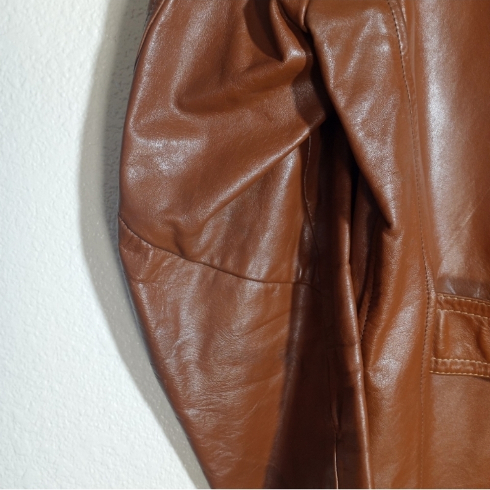 Vintage Leather William Barry 70s Wide Lapel Western Yoke Chocolate Brown Coat L - Picture 8 of 12
